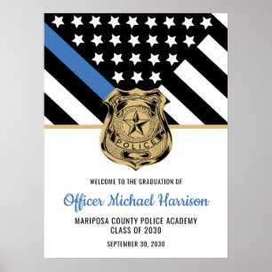 Póster Graduación de Policía Línea Azul Fina Aplicación d