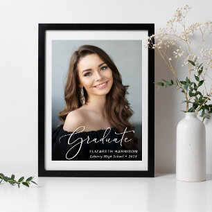 Póster Graduación Elegante Guión Blanco Sobreposición de