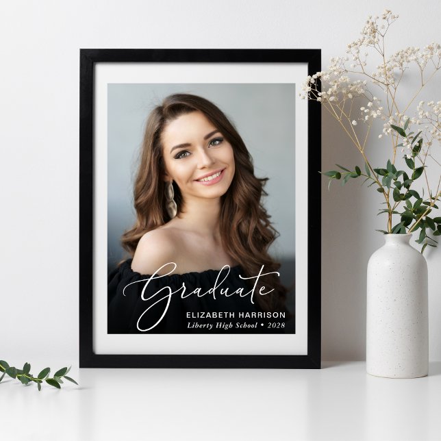 Póster Graduación Elegante Guión Blanco Sobreposición de  (Subido por el creador)