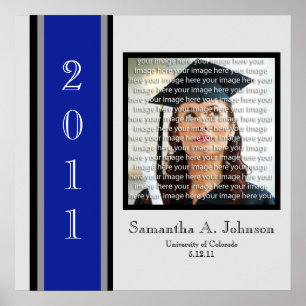 Póster Graduación en la escuela azul, negro y plateado en