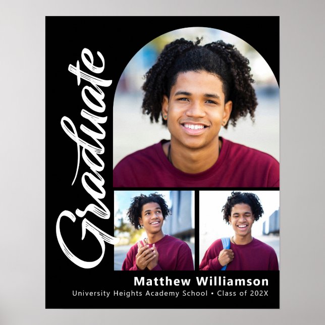 Póster Graduación en negro 3 Photo Bold Arch Guión blanco (Frente)