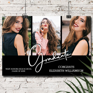 Póster Graduación Felicitaciones Black Modern 3 Foto