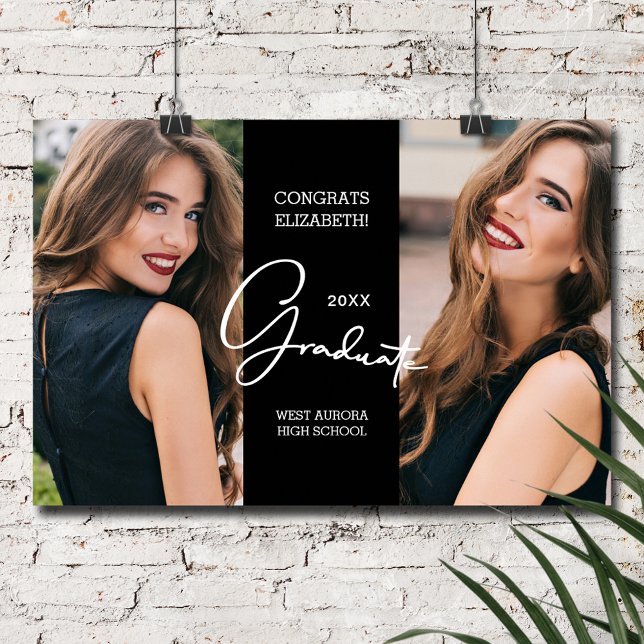 Póster Graduación Felicitaciones Black Modern Photo (Graduation Congratulations Black Modern Photo Poster, INSTANT DOWNLOAD and/or PRINTED)