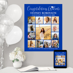 Póster Graduación Felicitaciones Collage de fotos Blanco