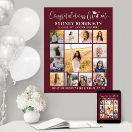 Póster Graduación Felicitaciones Collage de fotos Marrón 