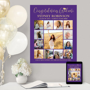 Póster Graduación Felicitaciones Collage de fotos Morado