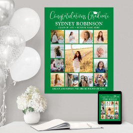 Póster Graduación Felicitaciones Collage de fotos Verde y