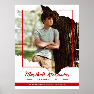 Póster Graduación Foto Rasgada Abstracta Edgy Roja