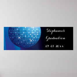Póster Graduación glamurosa Fiesta azul Disco Ball