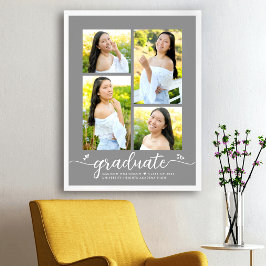 Póster Graduación Gris 4 Script Foto Corazones Moderno Fe
