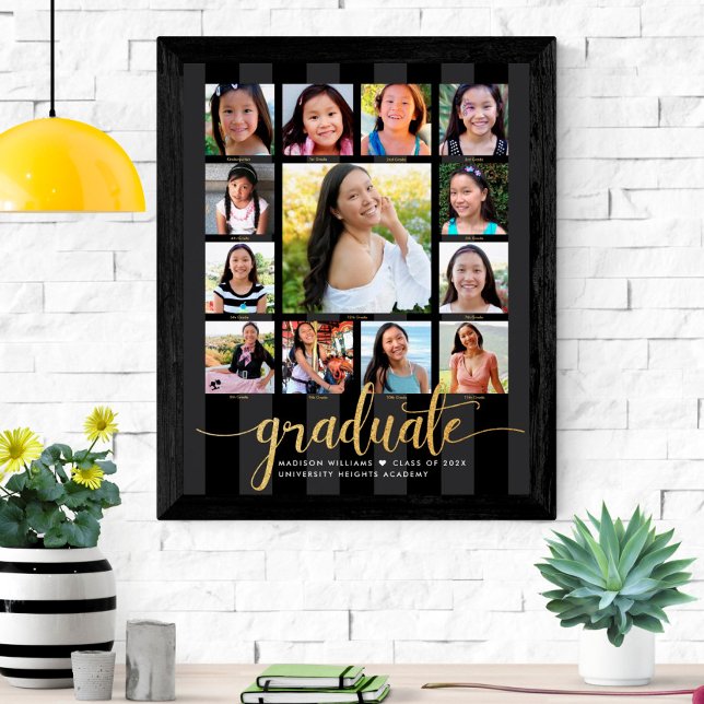Póster Graduación K-12 Collage de fotos Guión negro dorad (Subido por el creador)