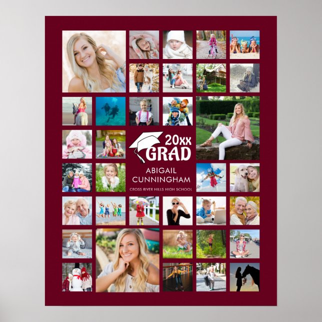 Póster Graduación Maroon 35 Collage de fotos GRAD Keepsak (Frente)