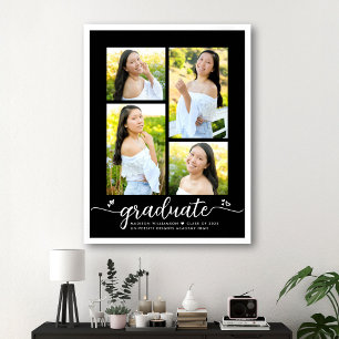Póster Graduación Negra 4 Foto Corazones Escritura Blanca