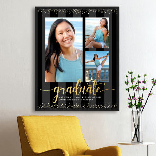 Póster Graduación Oro Negro 3 Foto Brillo Escritura Chic