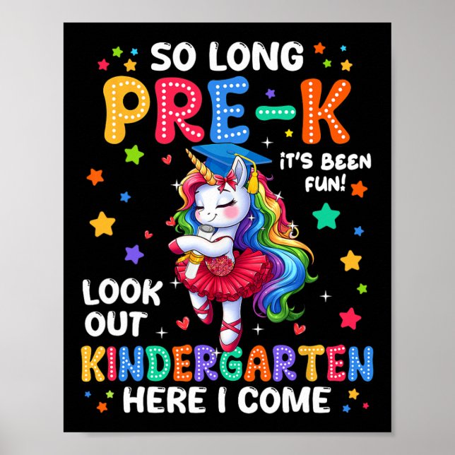 Póster Graduación Prek 2025 Unicorn Chica Kindergarten He (Frente)