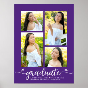 Póster Graduación púrpura 4 Corazones de guiones fotográf