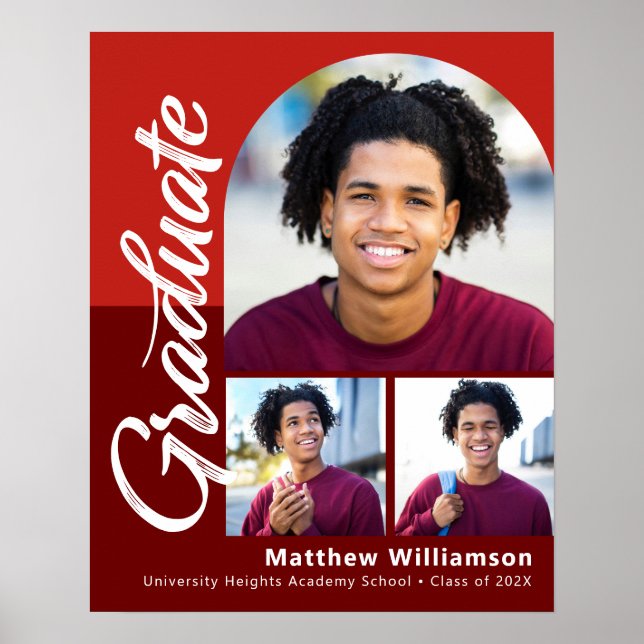 Póster Graduación Roja 3 Foto Guión de arco negrita Minim (Frente)