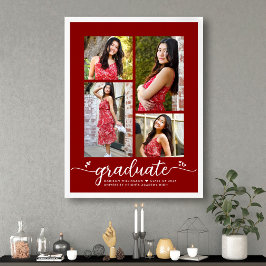 Póster Graduación Roja 4 Foto Script Corazones Moderno Fe