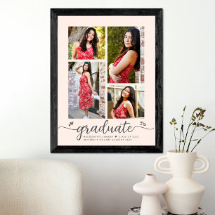 Póster Graduación Rosa Sonrojo 4 Fotos Grises Escritura C