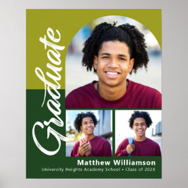 Póster Graduación Verde 3 Foto Arco Script Moderno Negrit