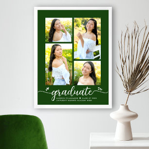 Póster Graduación Verde 4 Foto Script Corazón Moderno Fem