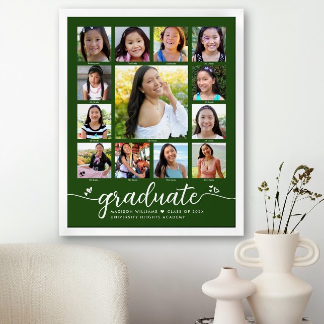 Póster Graduación verde K-12 Collage de fotos guión moder (Subido por el creador)