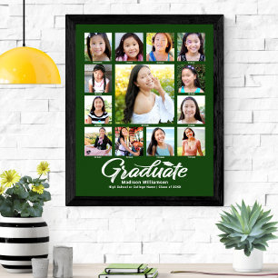 Póster Graduación Verde K–12 Guion de Collage de Fotos Mo