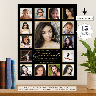 Póster Graduado 15 Collage de fotos Guión manuscrito negr