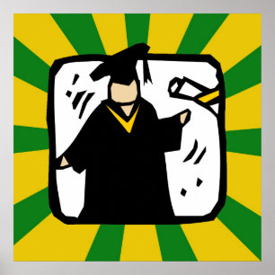 Póster Graduado con Diploma - Verde y Oro