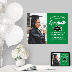 Póster Graduado de Felicitaciones Foto Graduación Verde y