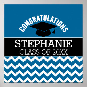 Póster Graduado de felicitaciones - Graduación azul negro
