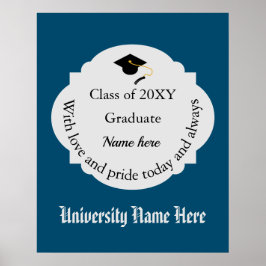 Póster Graduado Elegante Moderno Graduado Dedicatorio Azu