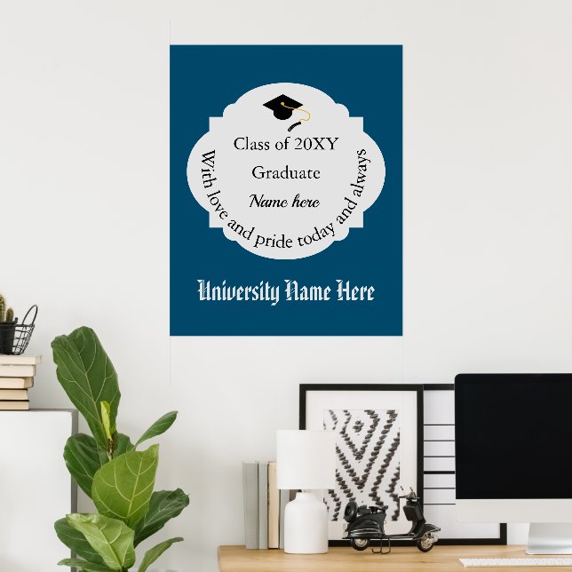 Póster Graduado Elegante Moderno Graduado Dedicatorio Azu (Oficina en casa)