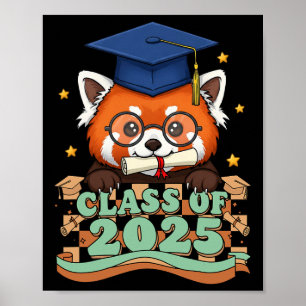 Póster Graduado Red Panda Cl De 2025 Niños Hombres Mujere