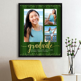 Póster Graduado Verde 3 Tiras de Fotos Guión con Brillo D