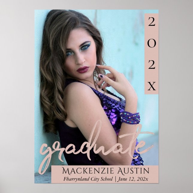 Póster Graduate Blush Script | Simple Photo Keepsake (Frente)