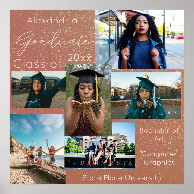Póster Graduate Class of College Photo 3- Pink Glitter (Frente)