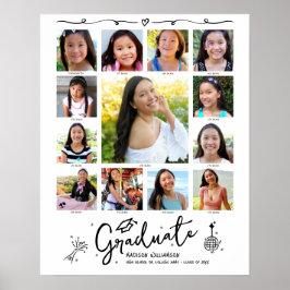 Póster Graduation K–12 Photo Collage White Black Doodles