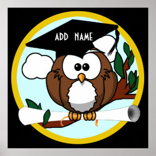 Póster Graduation Owl With Cap & Diploma