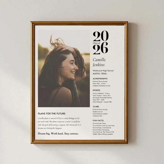 Póster Graduation Photo Poster Class of 2026 (Senior 2026 Photo Graduation Poster)