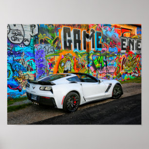 Póster graffiti and the Z06 Corvette