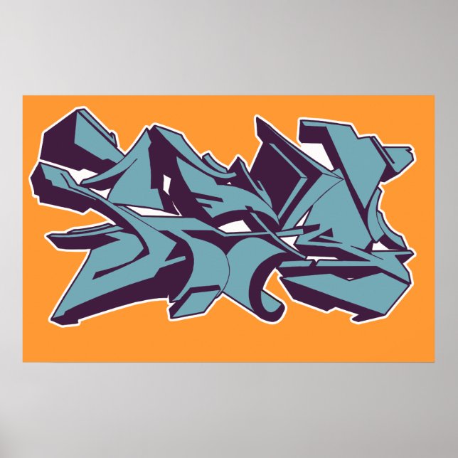 Póster Graffiti de estilo azul (Frente)