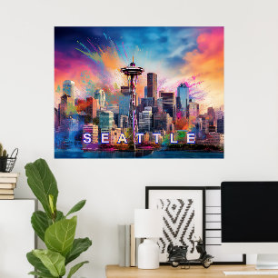 Póster Graffiti de la línea aérea de Seattle