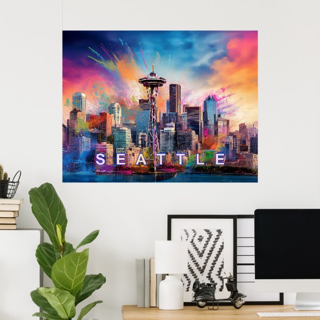 Póster Graffiti de la línea aérea de Seattle (Oficina en casa)