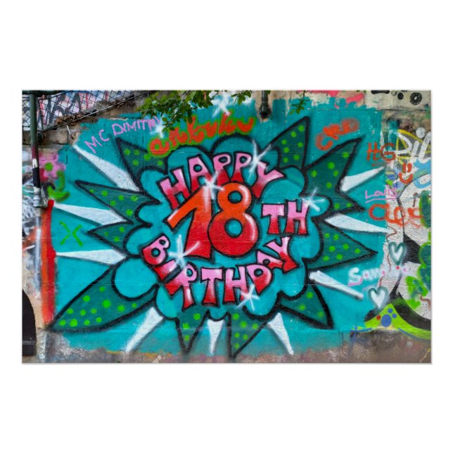 Póster Graffiti feliz 18 de cumpleaños (Anverso)