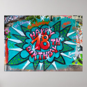 Póster Graffiti feliz 18 de cumpleaños