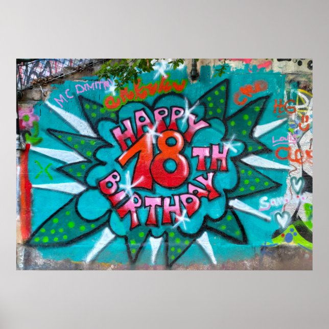 Póster Graffiti feliz 18 de cumpleaños (Frente)