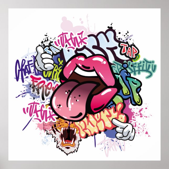 Póster Graffiti ilustracion con letras de graffiti callej (Frente)