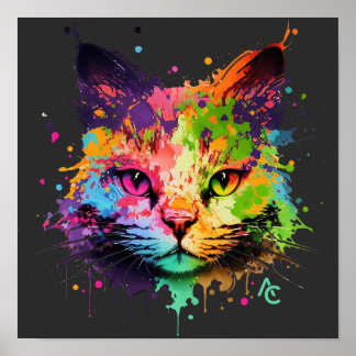 Póster Graffiti mate Gato de tinta neón