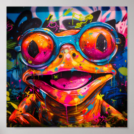 Póster Graffiti Rana multicolor con lentes